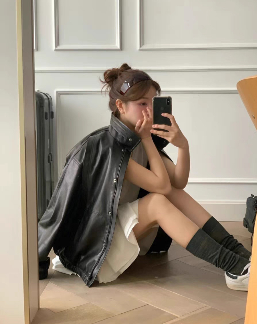 ᴷᴼᴿᴱᴬ 🇰🇷Ounce純色立領酷帥個性感皮革外套