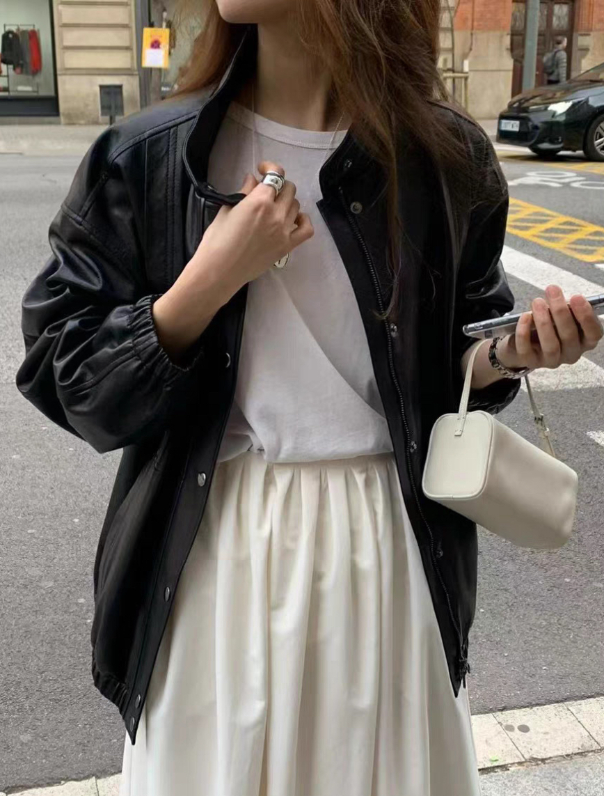 ᴷᴼᴿᴱᴬ 🇰🇷Ounce純色立領酷帥個性感皮革外套