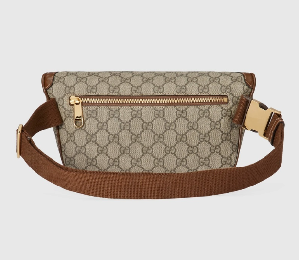 [E] GUCCI BEIGE/EBONY MEN’S GUCCI LOGO PATCH MONOGRAMMED BELT BAG, 73324092THG-8563 (EGC69)