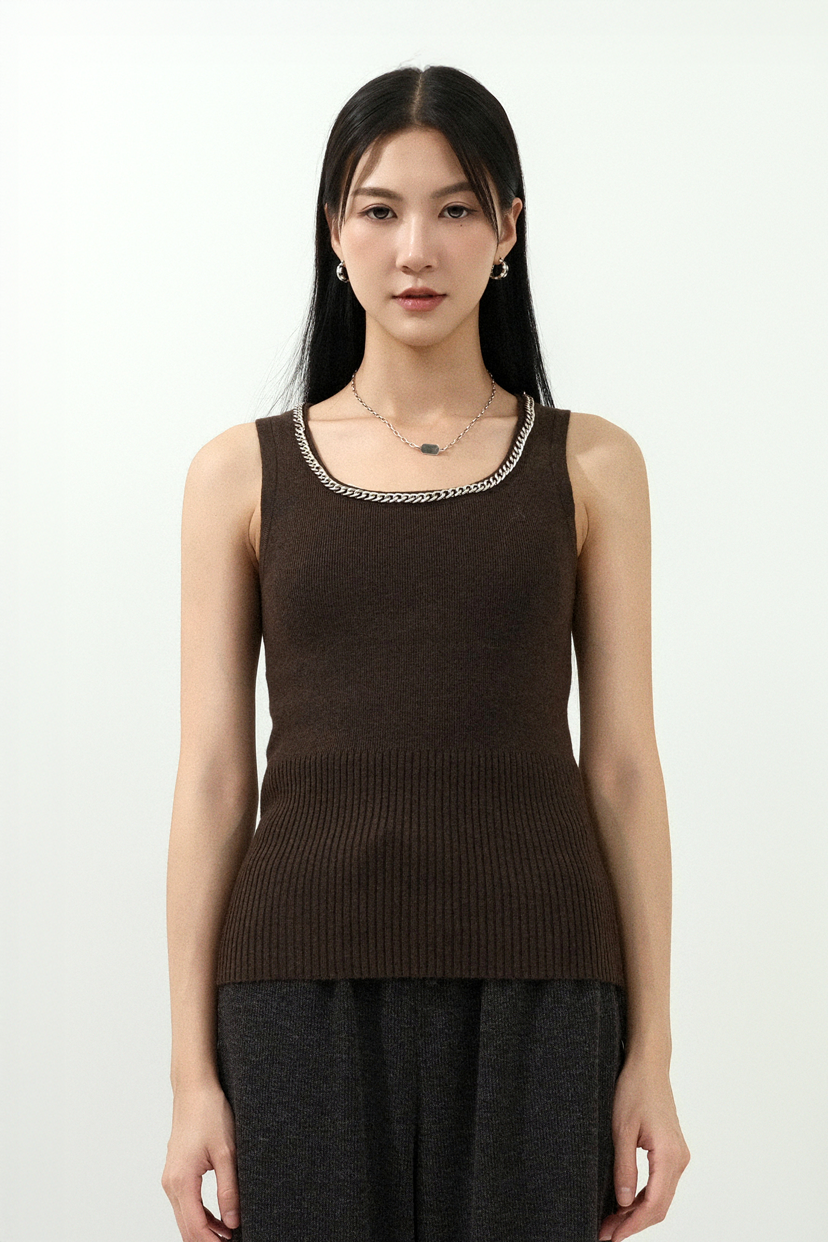 鎖鏈領邊針織背心 (現貨款式）