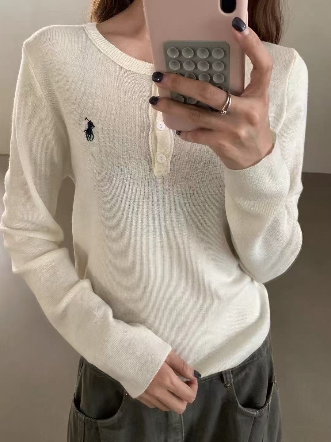 1603 刺繡小馬針織長袖上衣