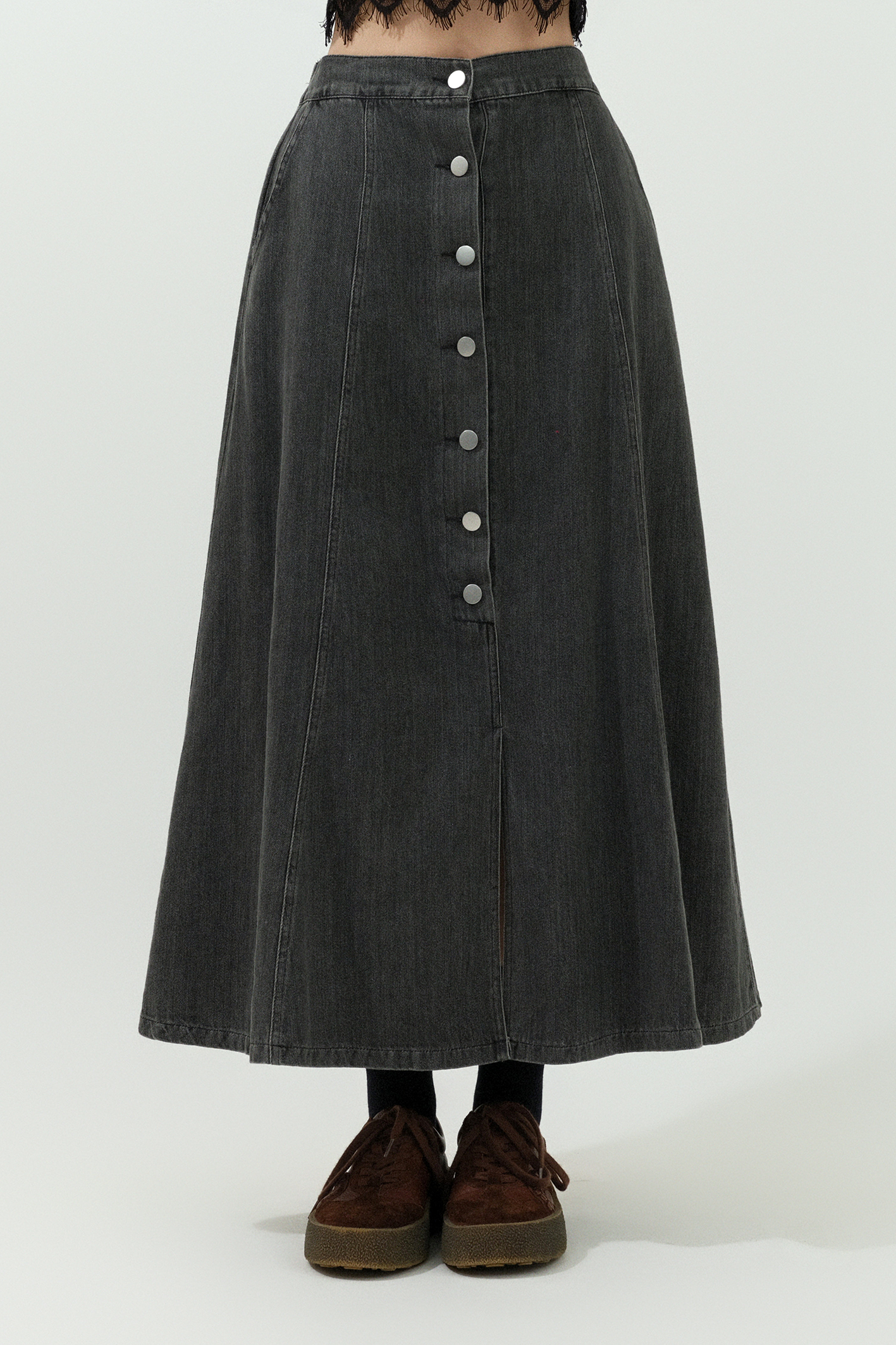 前中開鈕A形牛仔裙 (現貨款式）