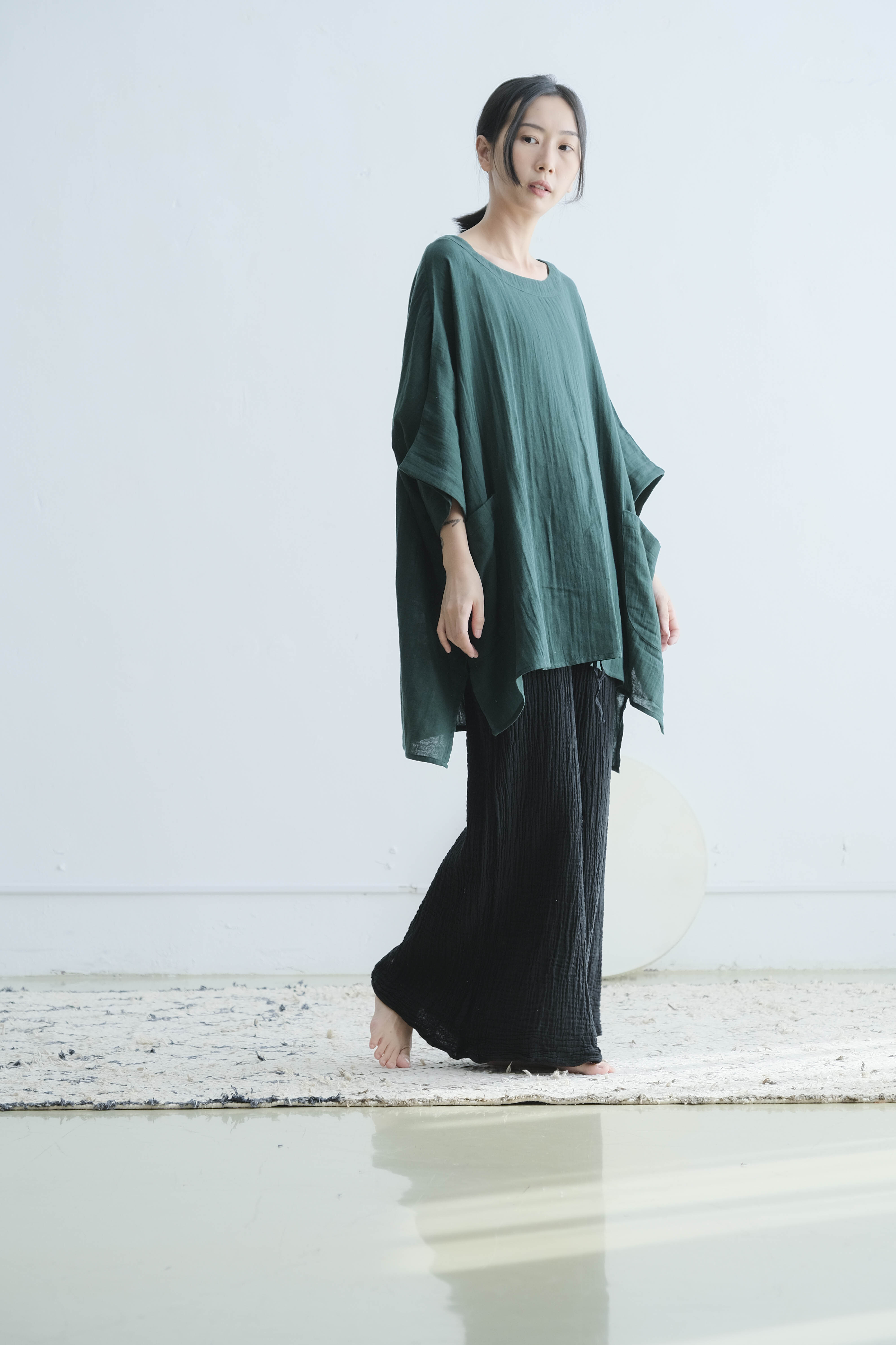 寬版大口袋上衣 / 雙層紗 森綠