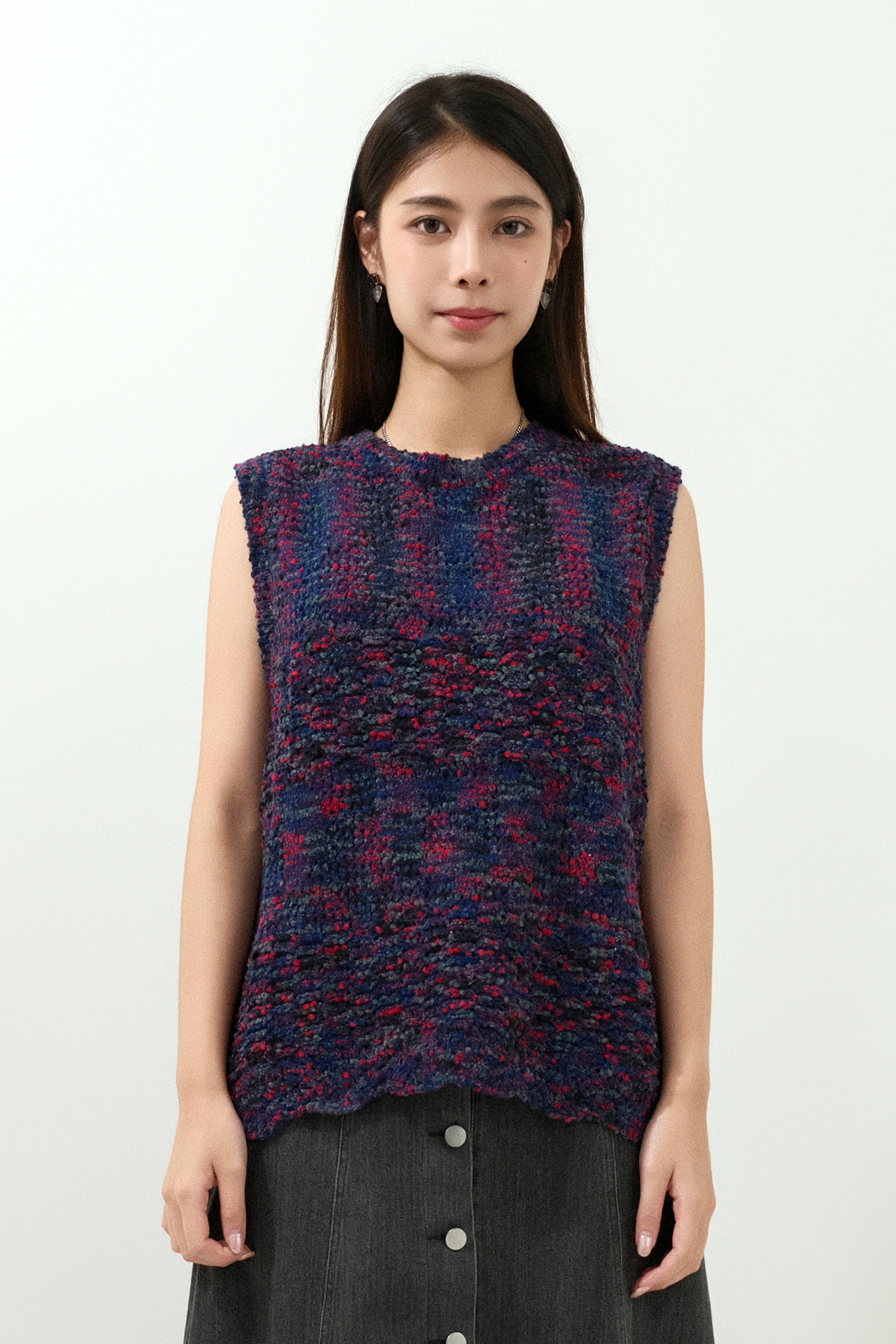 混色粒粒絲絨線針織背心 (預購產品）