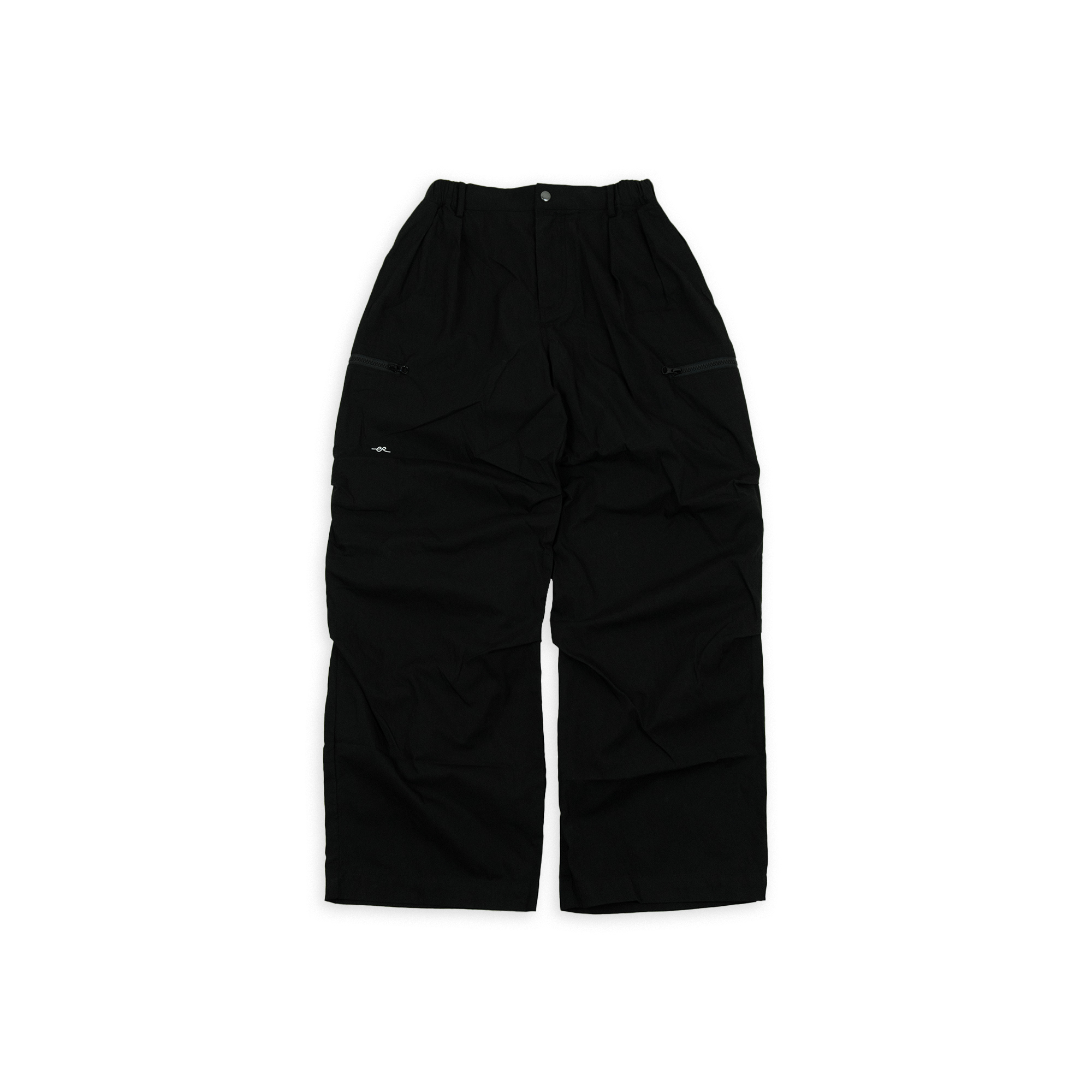 Double Zipper Pocket Wide Work Pants - Black