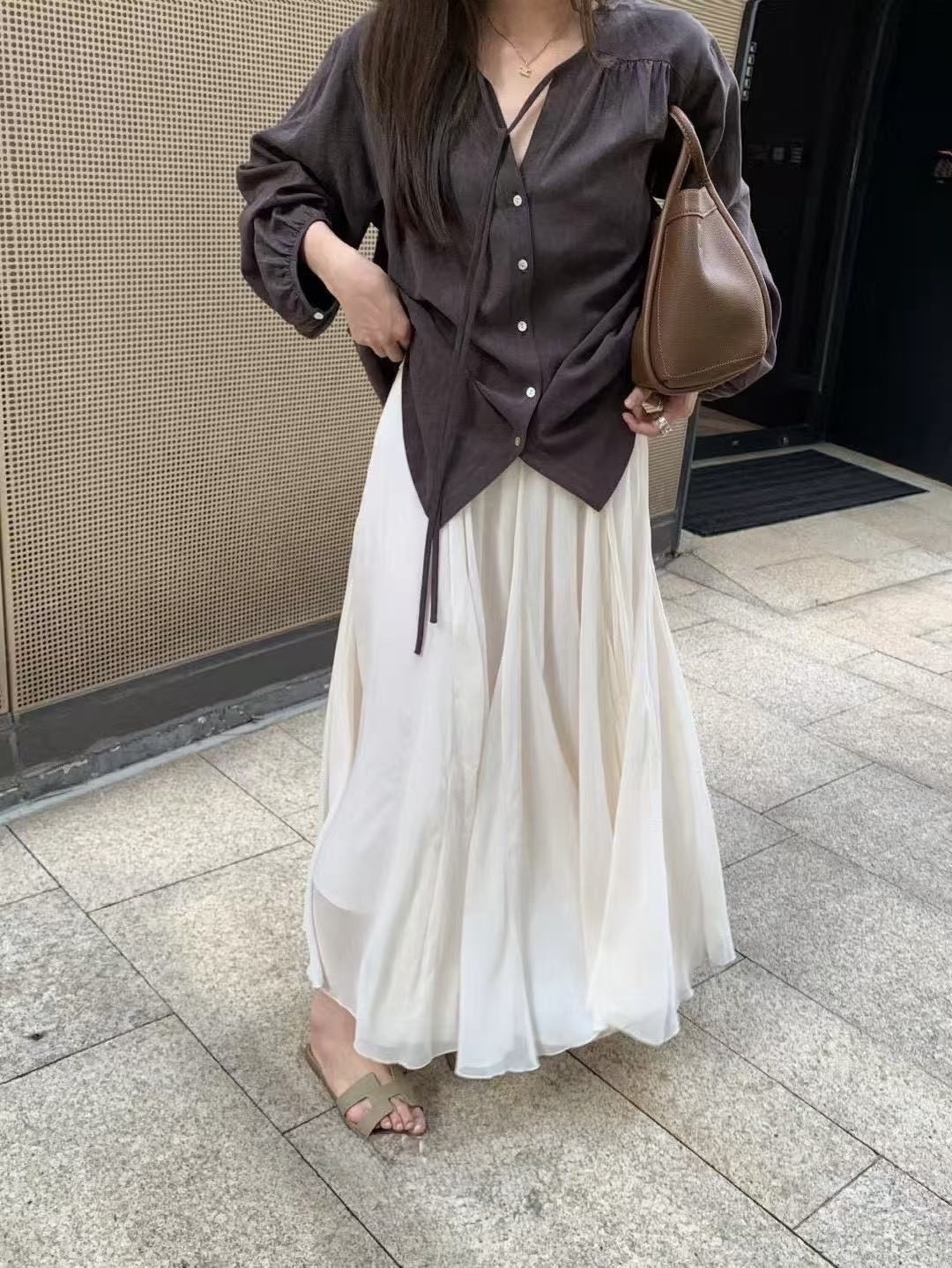 8076 綁帶法式垂墜感襯衫