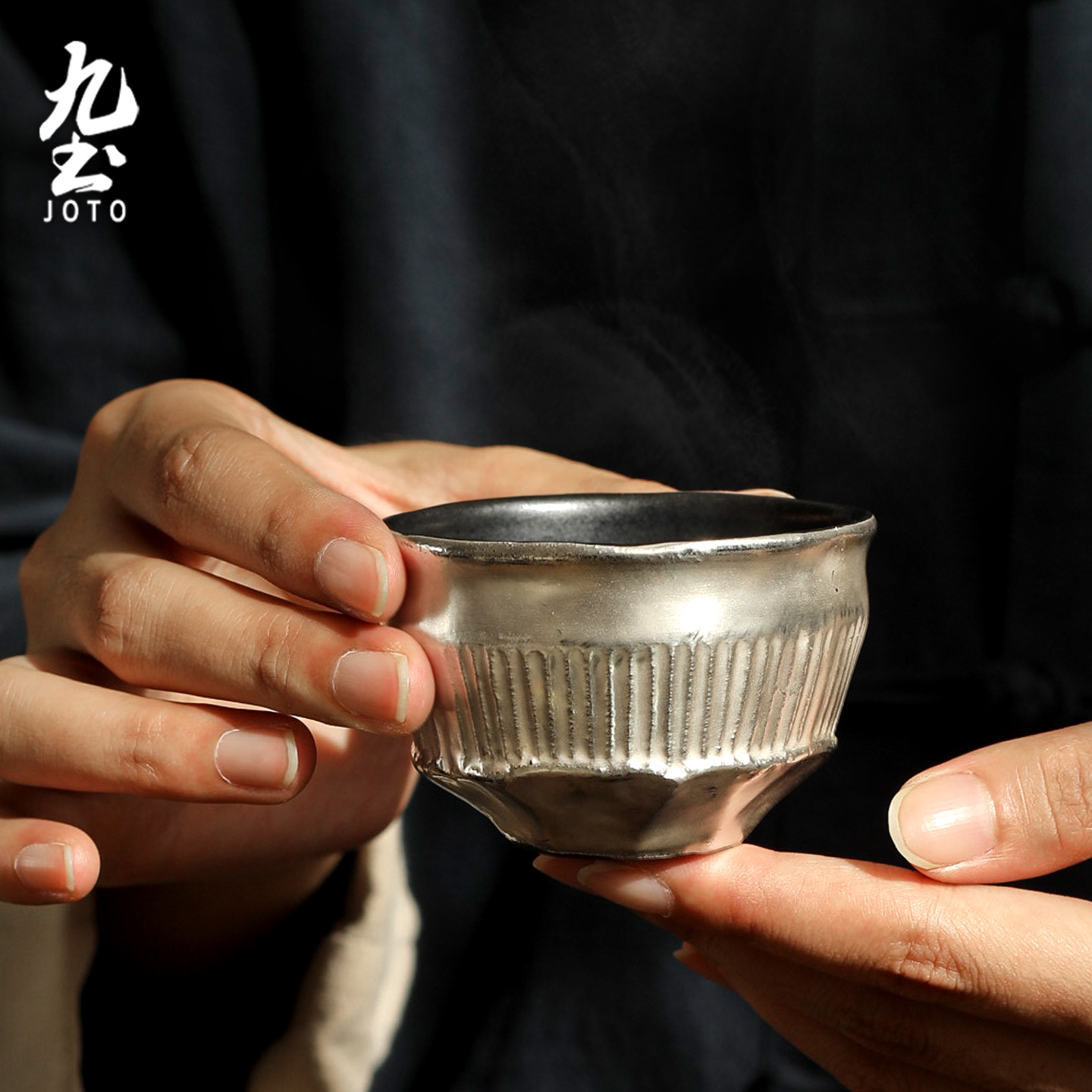 九土復古手作刷銀品茗杯-月隱系列_XCBR0157