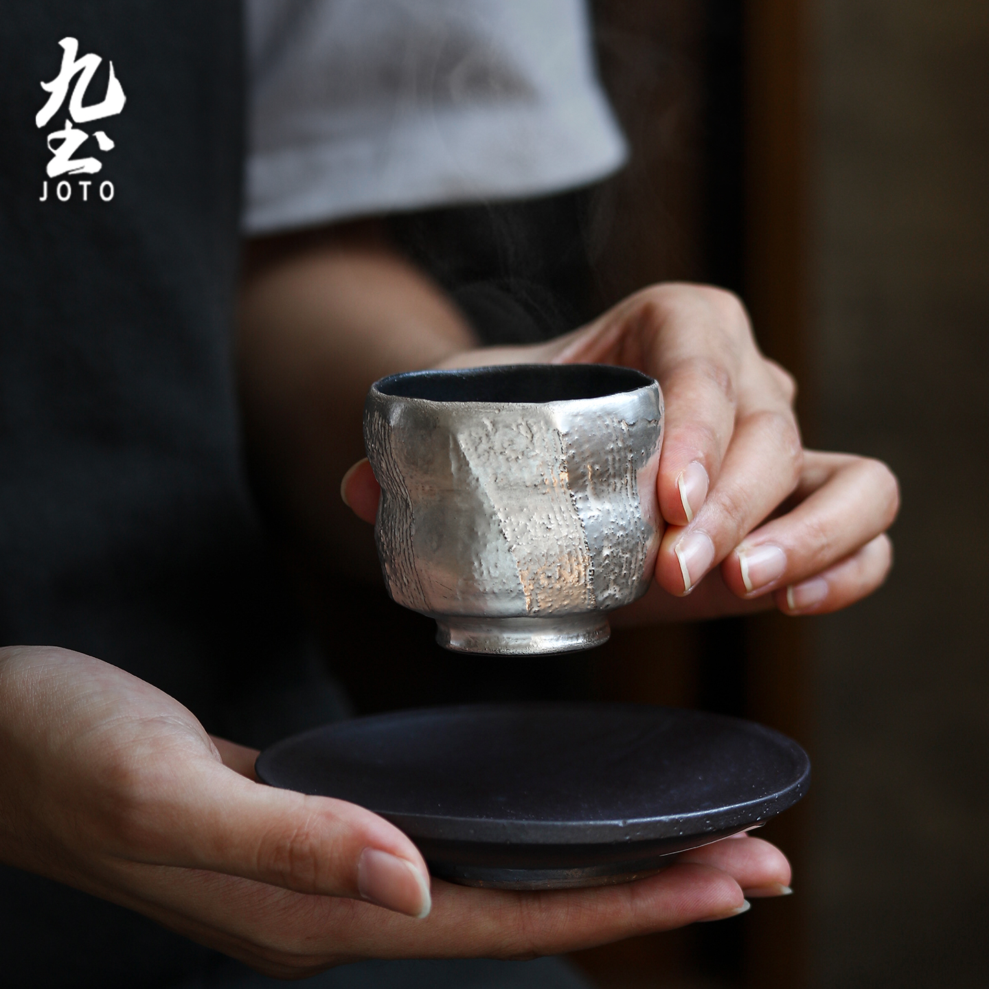 九土復古手作刷銀品茗杯-月隱系列_XCBR0157