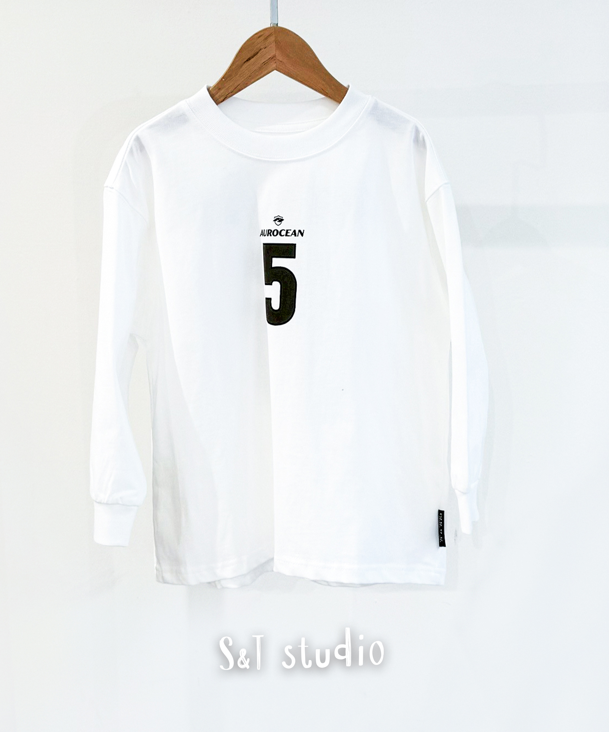 No.5 白色字母大學Tee (120-160)