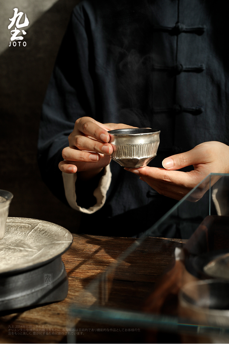 九土復古手作刷銀品茗杯-月隱系列_XCBR0157