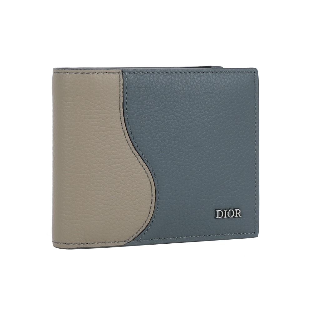 【CHRISTIAN DIOR】Saddle 小牛皮拼色二折8卡短夾(棕色/灰色)