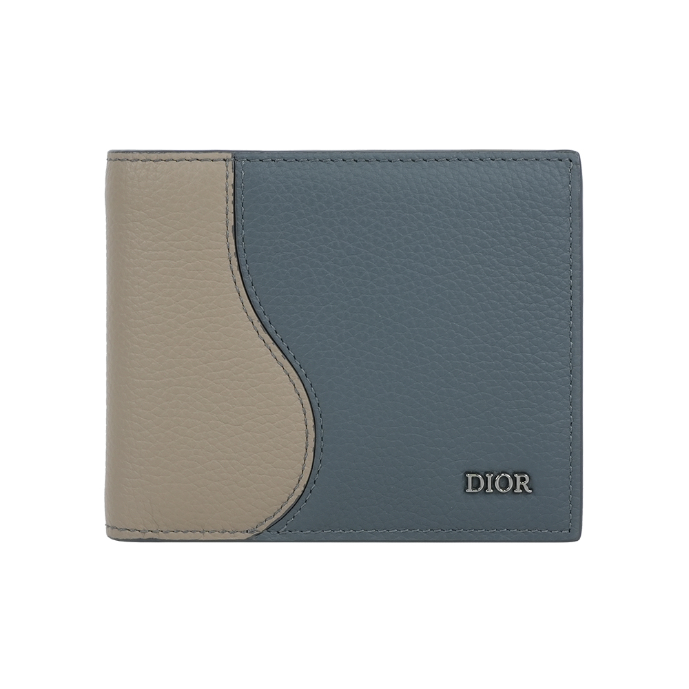 【CHRISTIAN DIOR】Saddle 小牛皮拼色二折8卡短夾(棕色/灰色)
