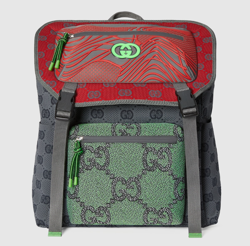 [E] GUCCI GREY/RED/GREEN GG NYLON BACKPACK, 752085FAB7V-8488 (EGC80)