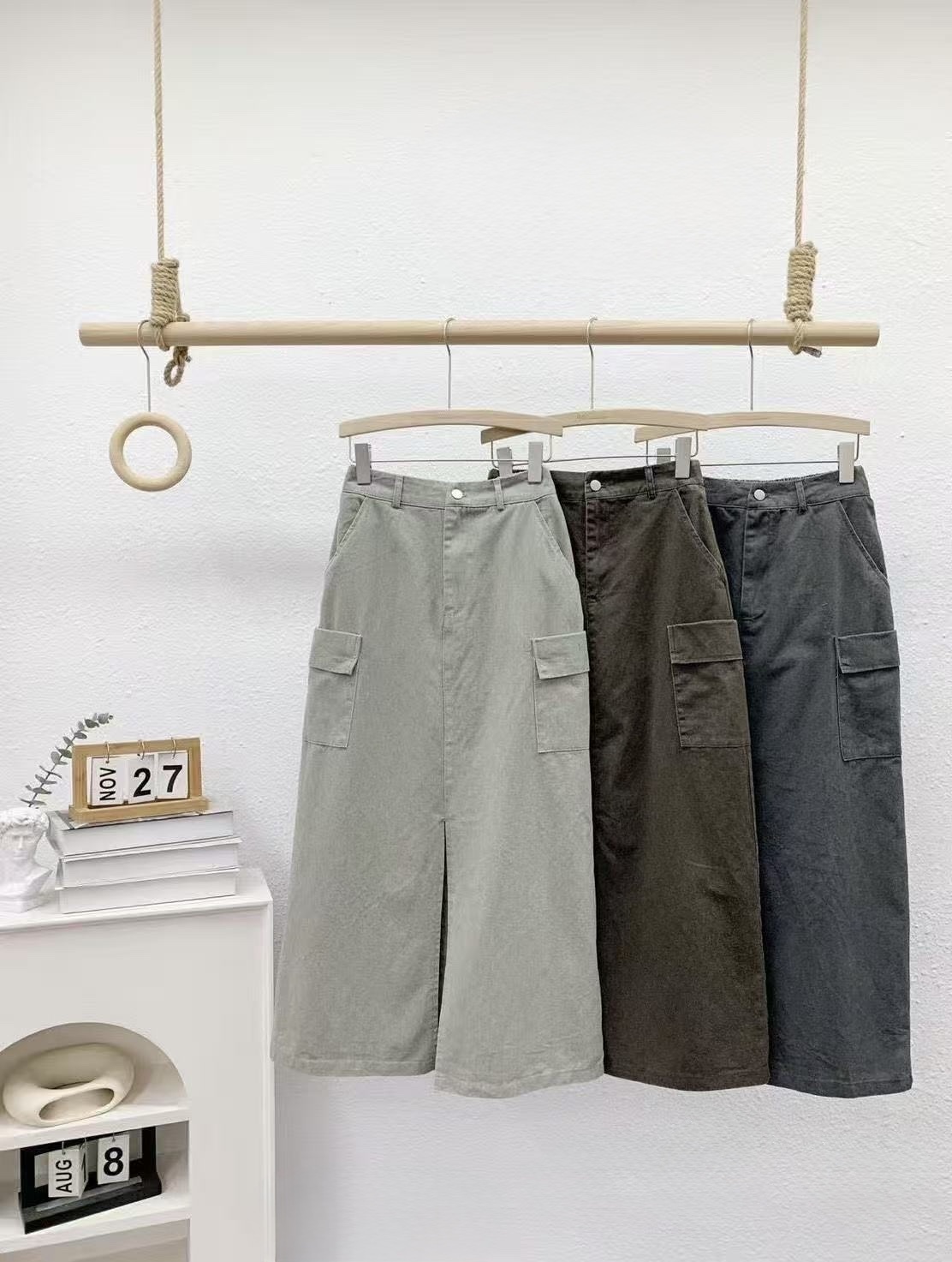 762 橡木質感鬆緊腰長裙