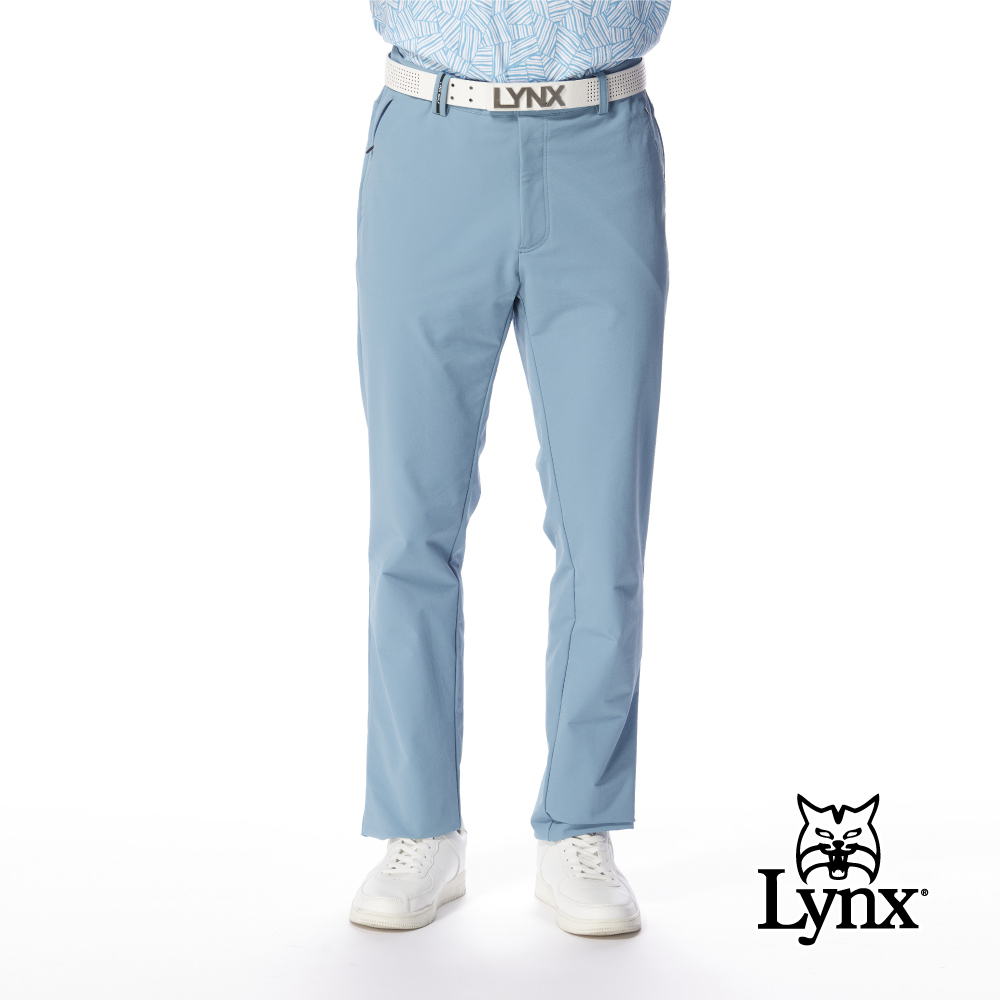 【Lynx Golf】男款彈性舒適後腰剪接羅紋設計簡約外觀休閒長褲