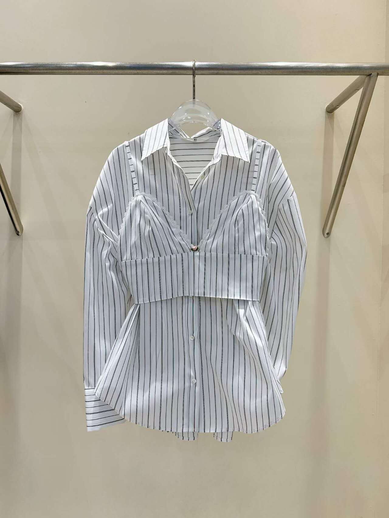 🥰K2161  ▶️兩件式條紋襯衫 👉B:cm L:cm