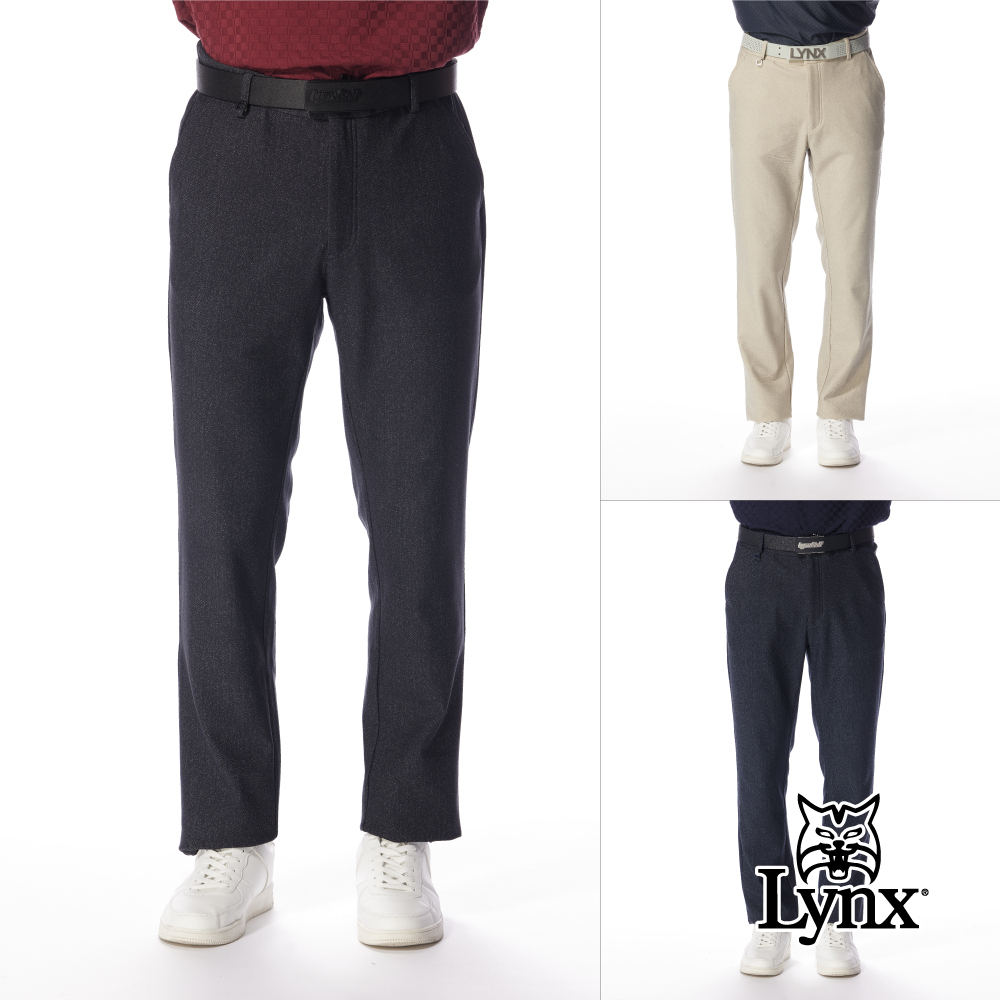 【Lynx Golf】男款日本進口面料保暖彈性後袋造型休閒長褲