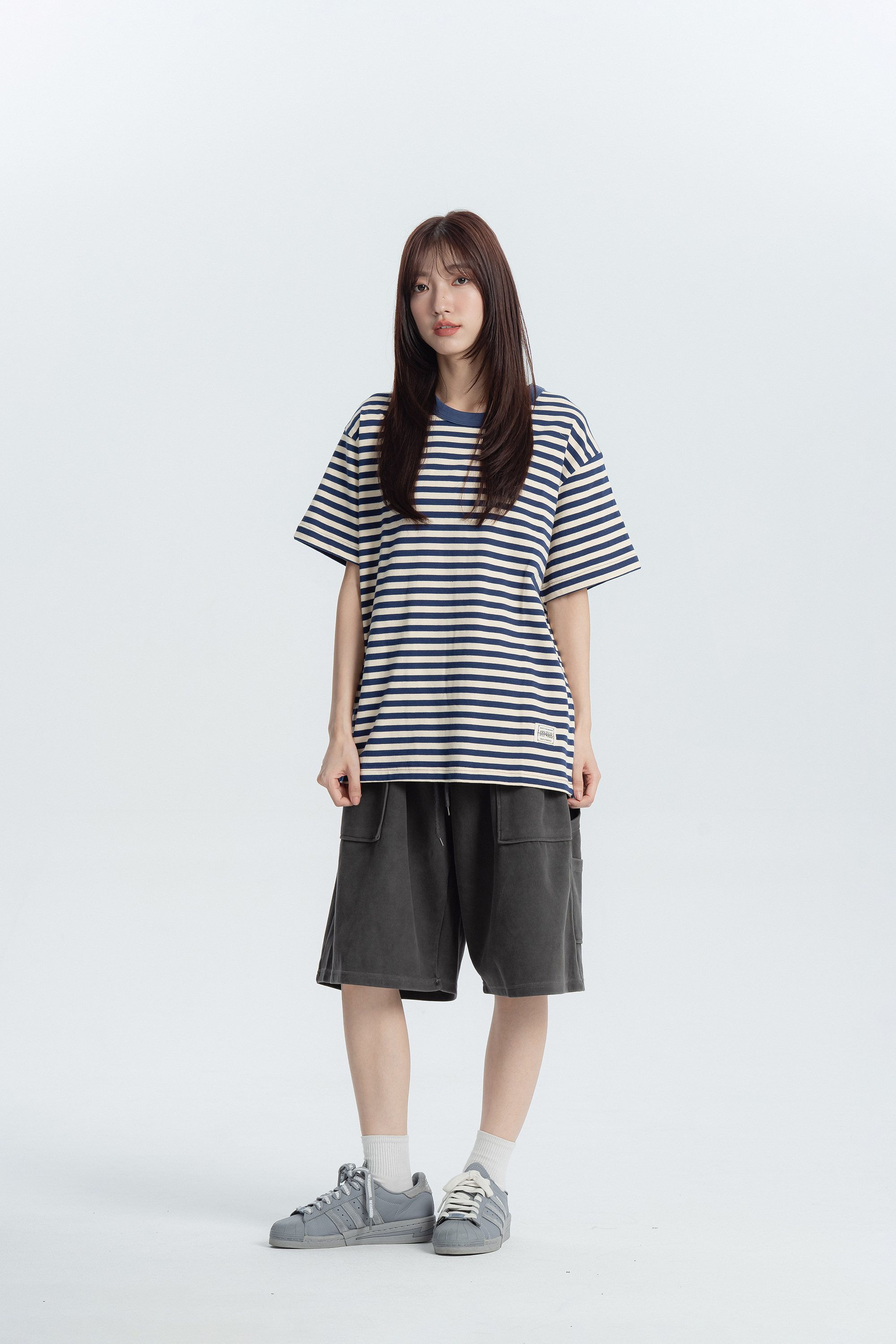 撞色橫條紋小標短袖t 2色