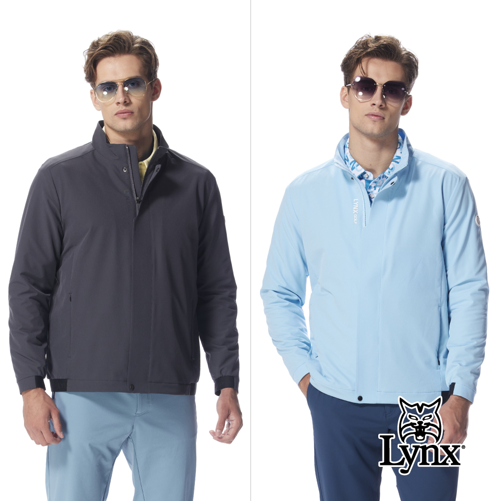 【Lynx Golf】男款四面彈性刷毛保暖防風立領拉鍊剪裁風衣夾克