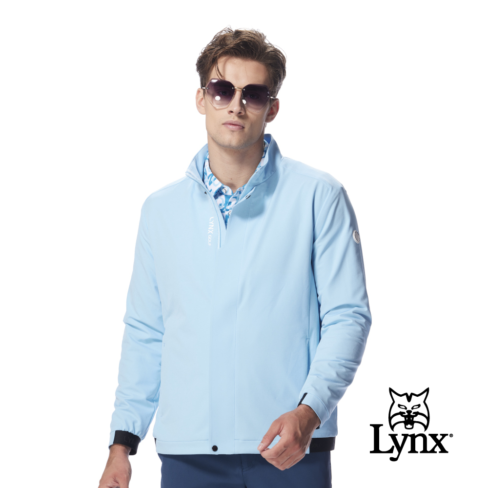 【Lynx Golf】男款四面彈性刷毛保暖防風立領拉鍊剪裁風衣夾克