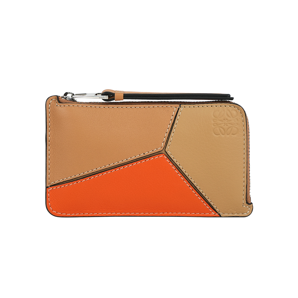 【LOEWE】Puzzle 經典小牛皮拼色零錢/卡片套(暖沙色/橘色)