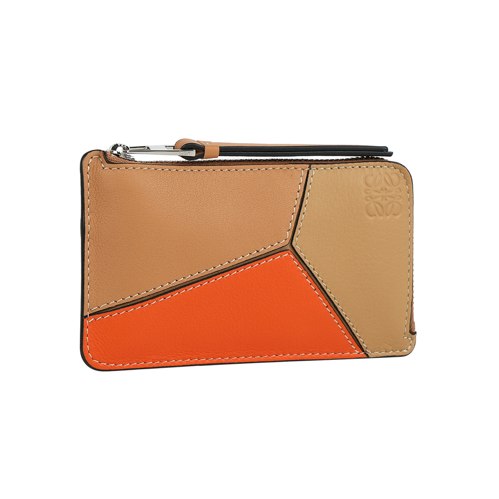 【LOEWE】Puzzle 經典小牛皮拼色零錢/卡片套(暖沙色/橘色)