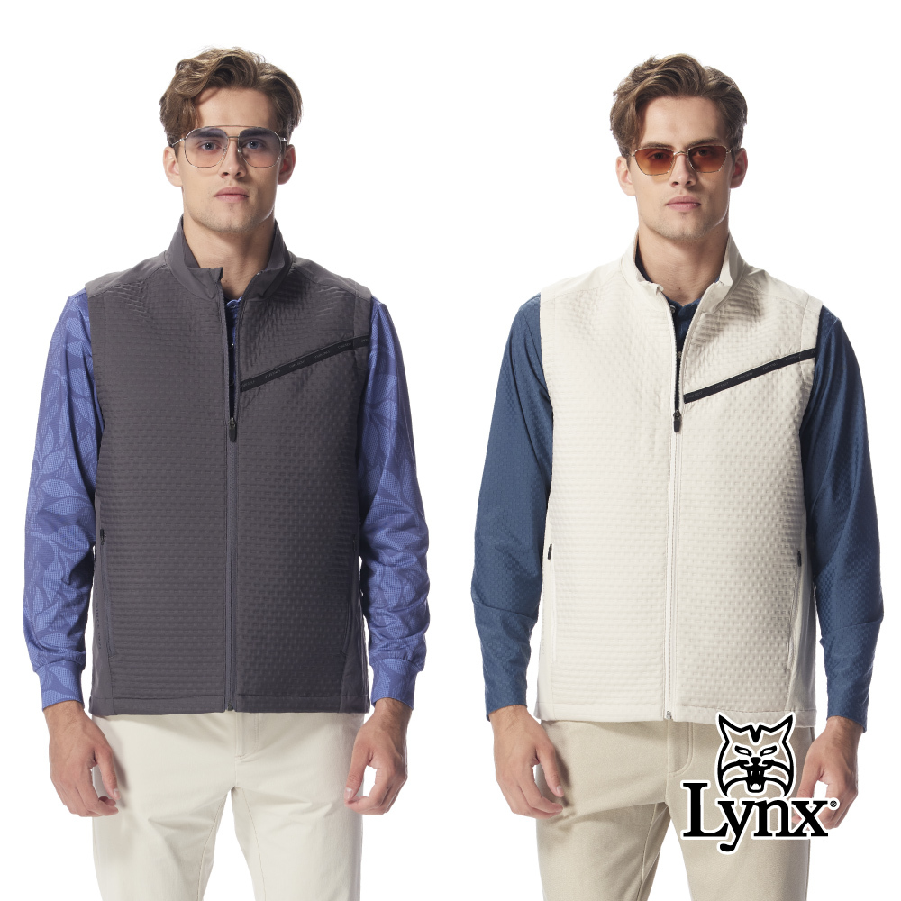 【Lynx Golf】男款防風保暖防潑水剪接後背羅紋立領壓紋背心