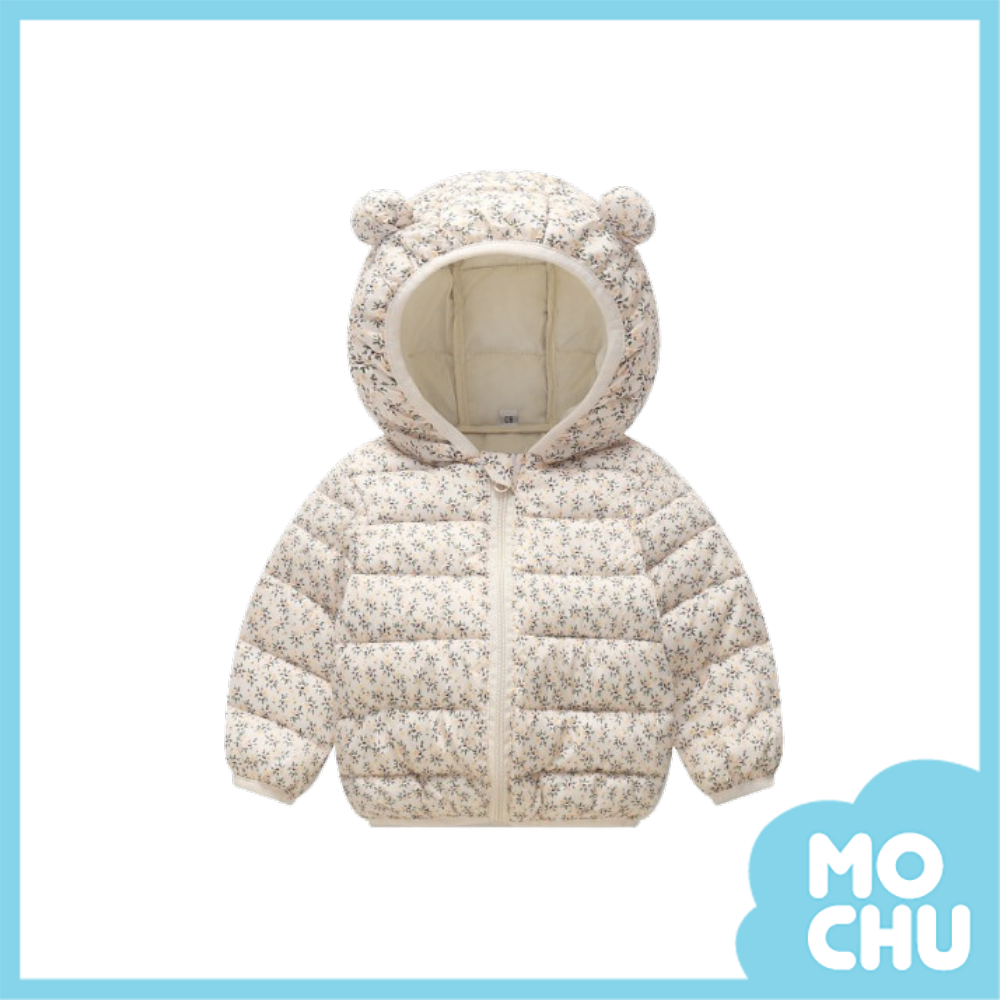 碎花熊耳連帽羽絨外套
