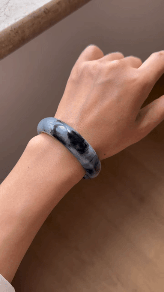 92079 54.3mm和田玉籽青花手鐲 (54-56)