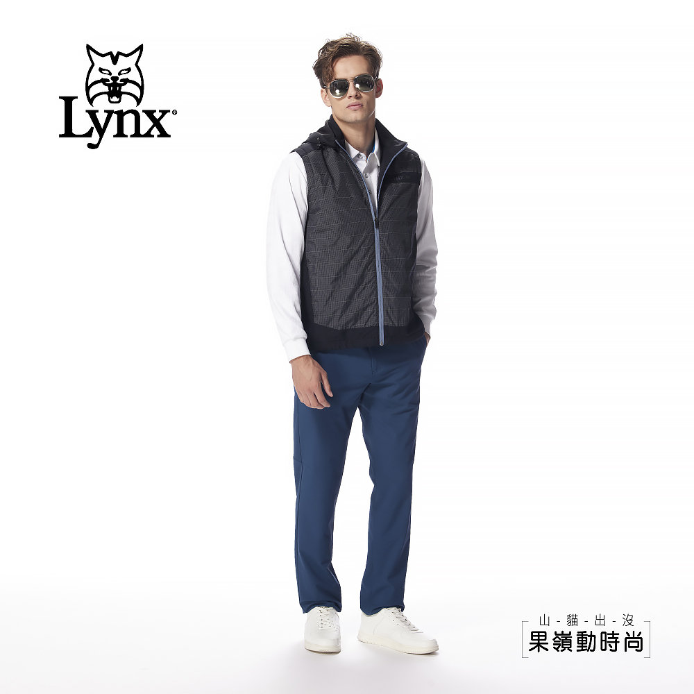 【Lynx Golf】男款遠紅外線保暖3M反光紗格紋立領連帽背心