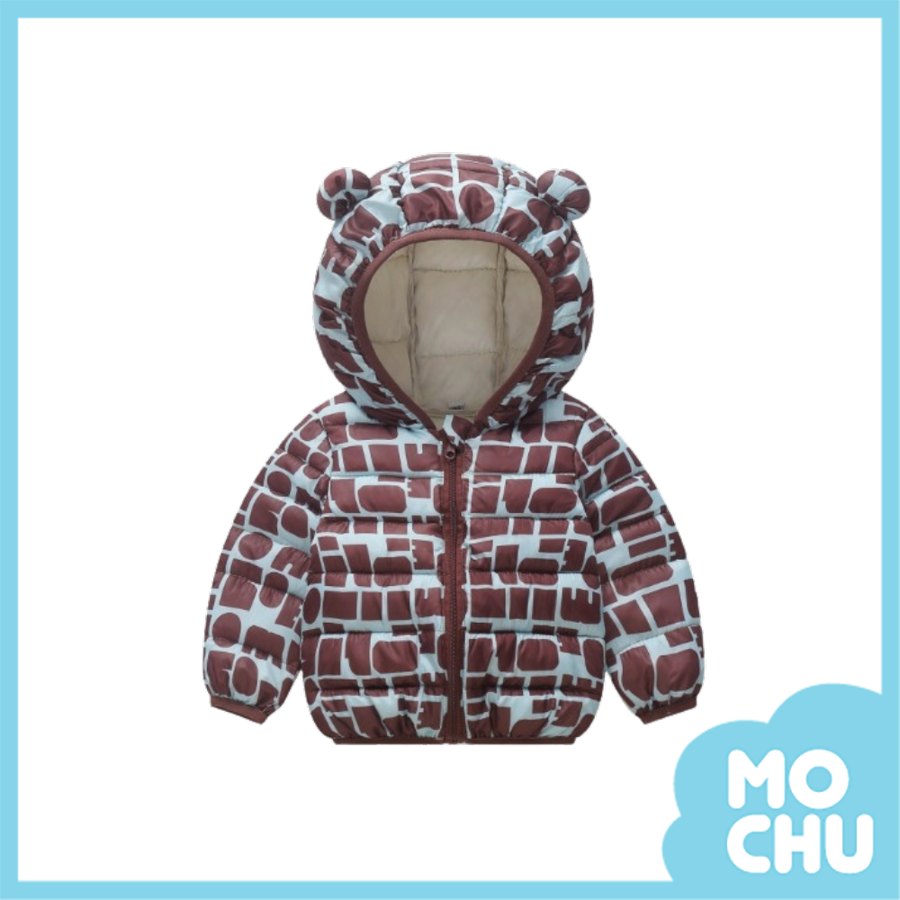 小方塊熊耳連帽羽絨外套