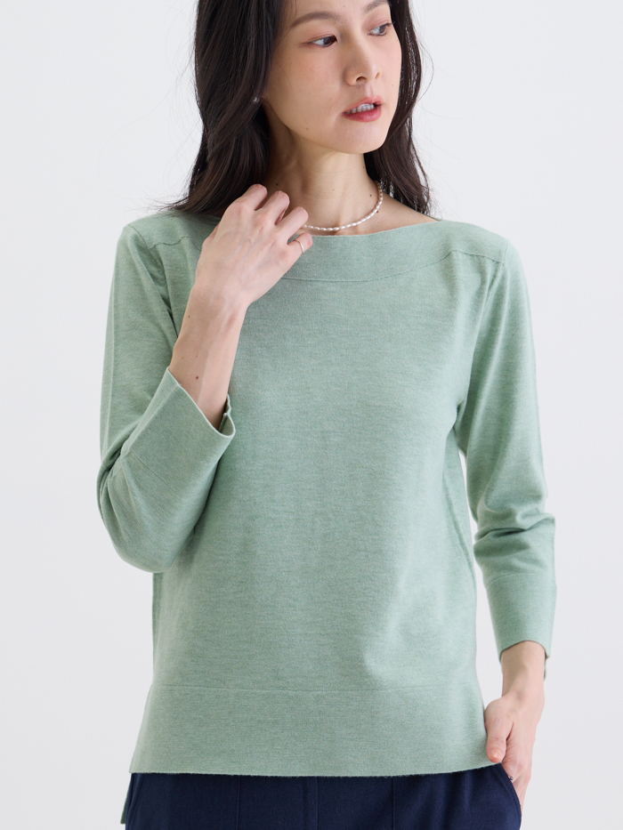 赫本小姐船型領針上衣-追綠