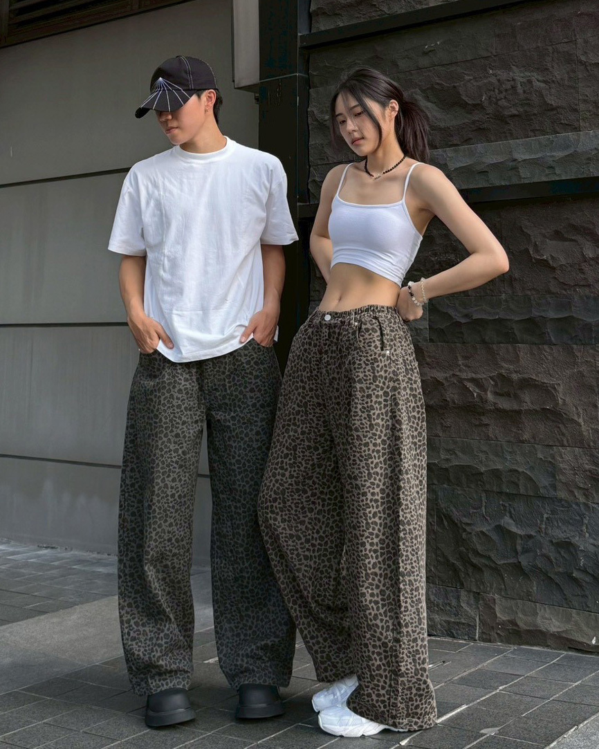 豹紋微彎刀長褲 經典深灰 男女