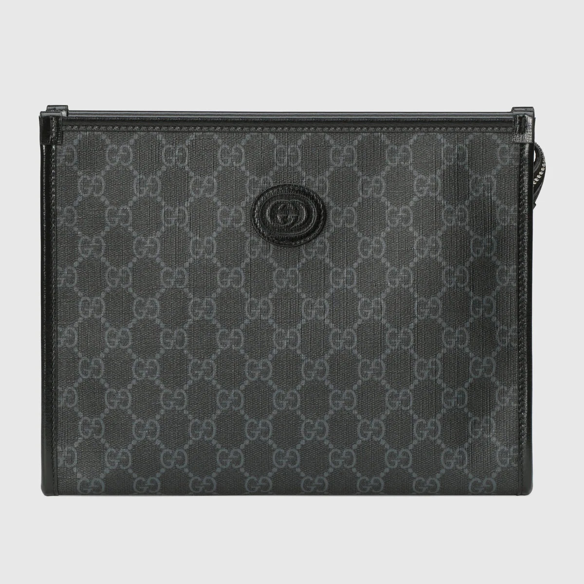 [E] GUCCI BLACK MENS INTERLOCKING CLUTCH BAG, 67295692TCN-1000 (EGC139)