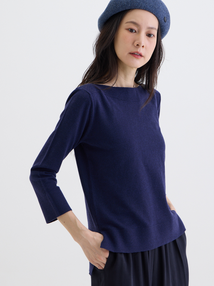 赫本小姐船型領針上衣-湖色