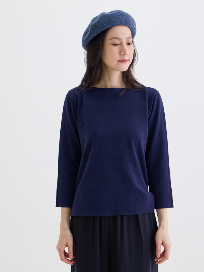 赫本小姐船型領針上衣-湖色