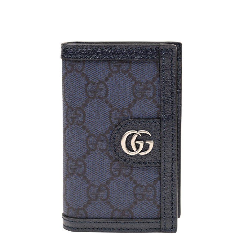 [E] GUCCI DARK BLUE OPHIDIA GG SUPREME SHORT FOLD WALLET, 791746UULBN-4055 (EGC143)
