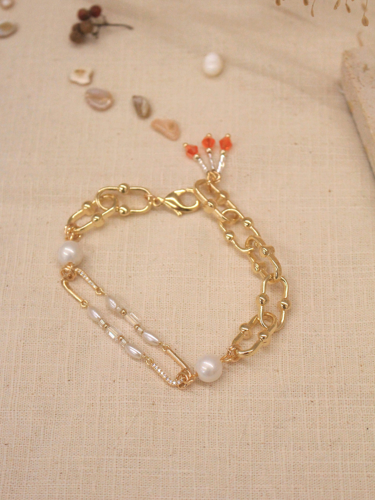 金魚嚮往。MUCHAT手作14KGP鋯石琉璃珍珠手鍊