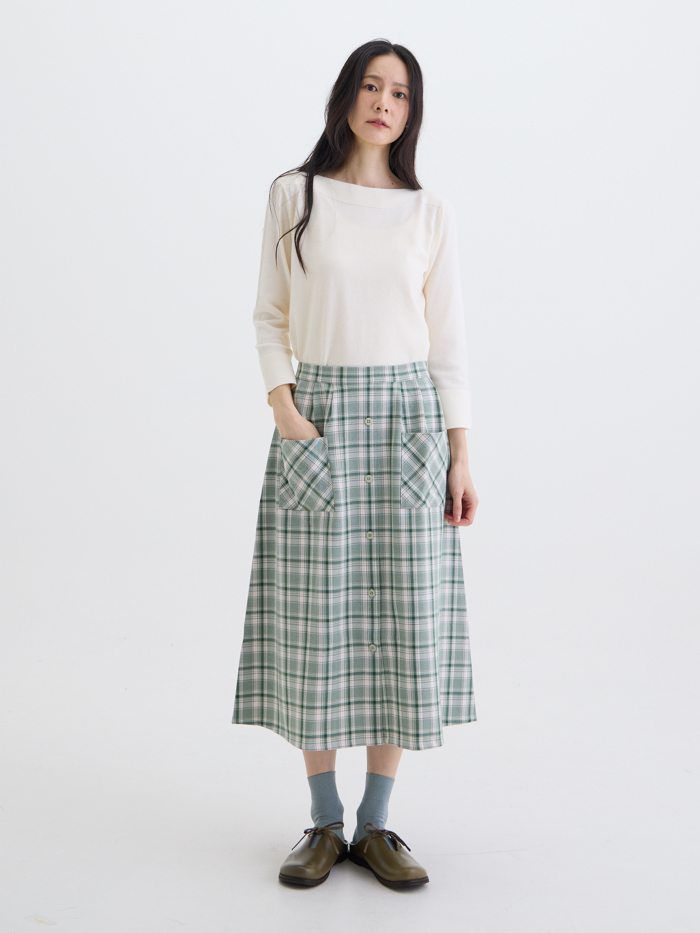 午茶me time格紋開衩中長裙-綠松格