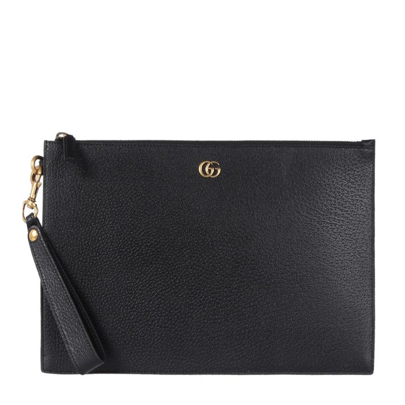 [E] GUCCI BLACK HANDBAGS GG MARMONT CLUTCH BAG, 475317DJ20T-1000 (EGC145)