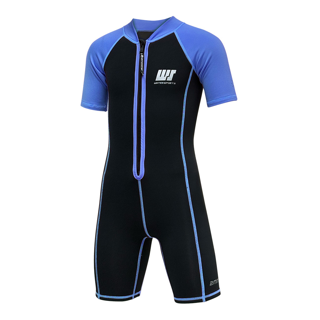 2/1mm 兒童 CR & 抓毛游泳保暖連身衣  - 黑/藍