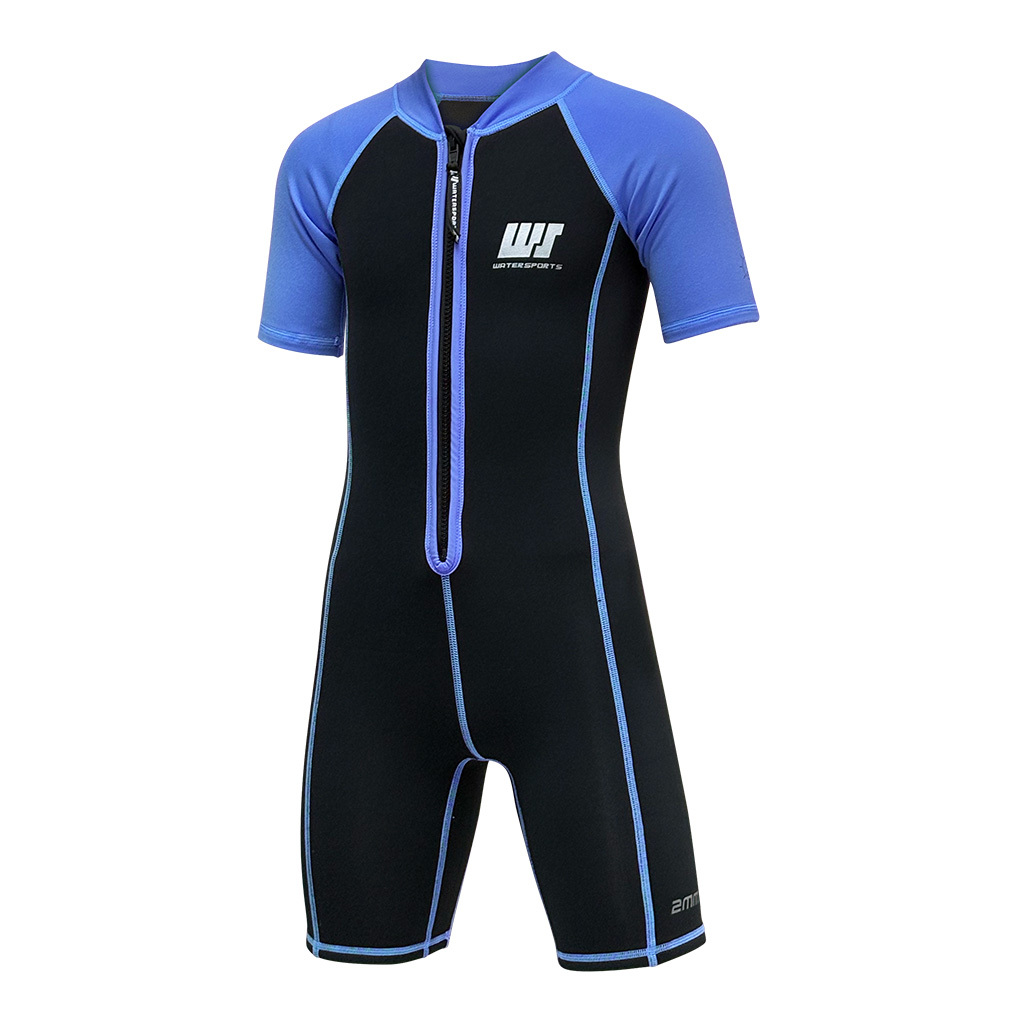 1.2/1mm 兒童短纖抓毛游泳保暖連身衣 - 黑/藍