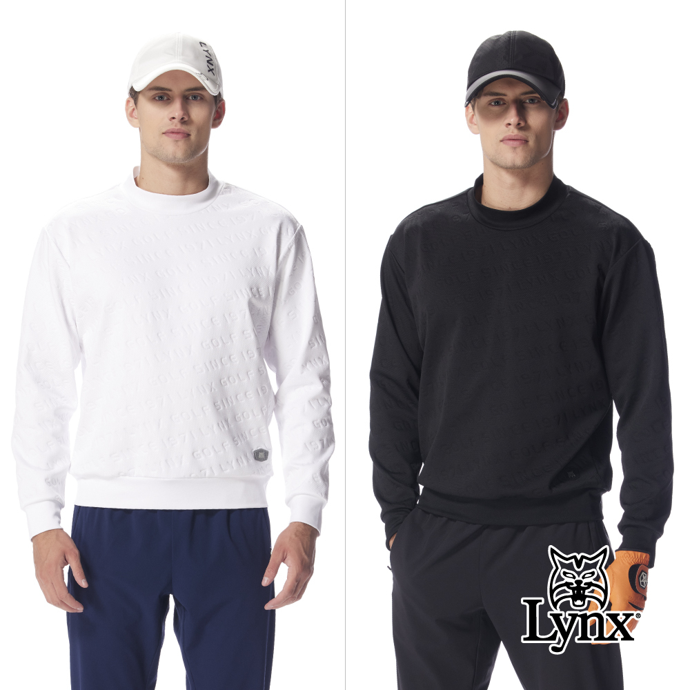 【Lynx Golf】男款吸濕排汗滿版緹花工藝LOGO造型長袖圓領T