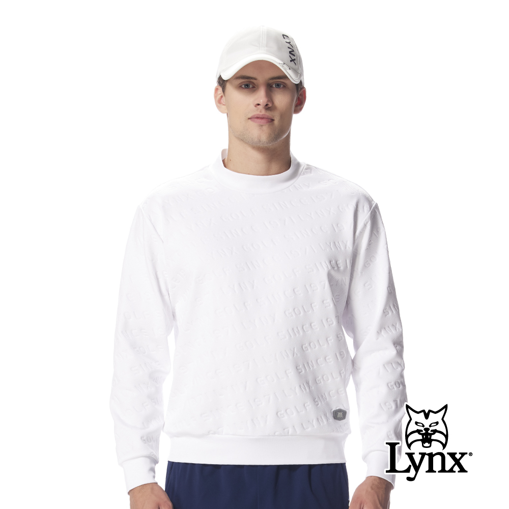 【Lynx Golf】男款吸濕排汗滿版緹花工藝LOGO造型長袖圓領T