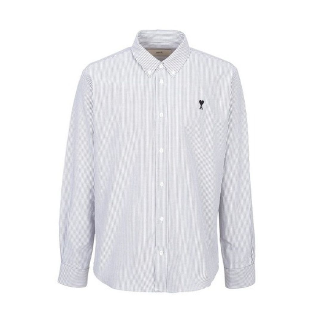 1LN0902-056 AMI Cotton Button Down Ami De Coeur Shirt Black/White #HSH763-CO0087-039 (C-BR-E)