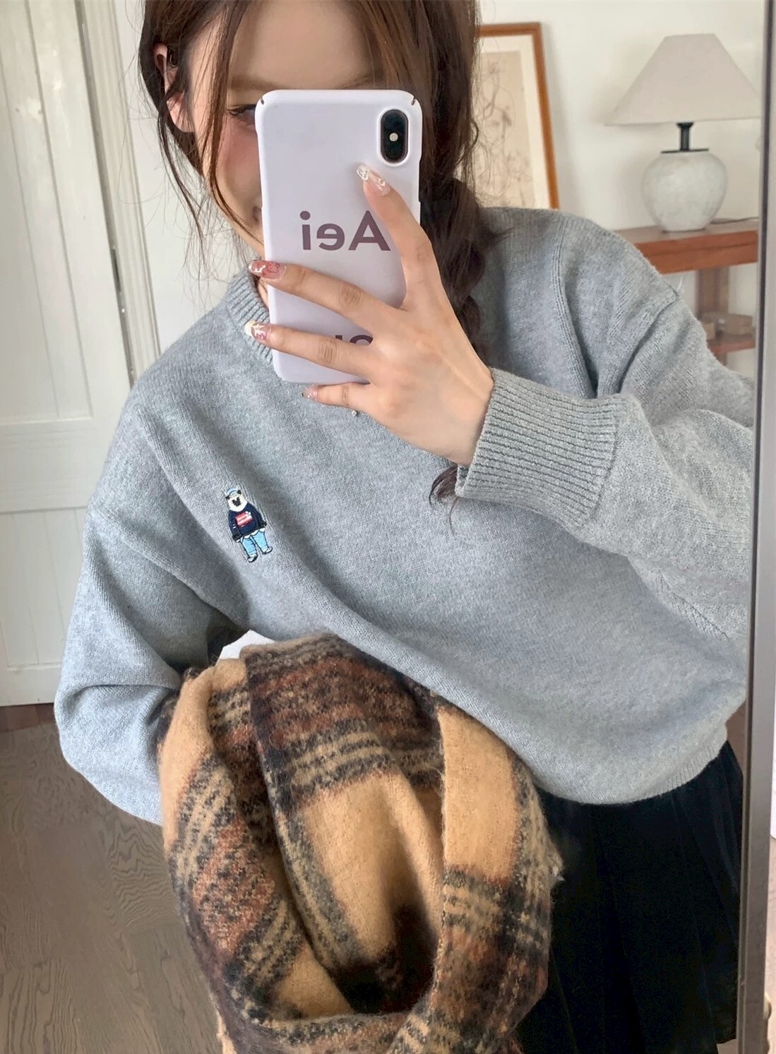 左胸刺繡熊針織毛衣