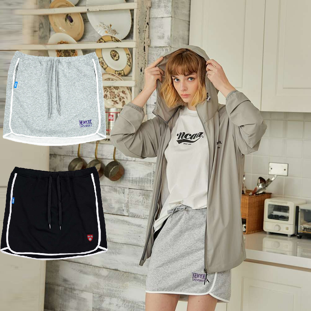 NCAA SKIRT 黑色 淺灰色 抽繩 口袋 包邊 運動 休閒 短裙【7322150】