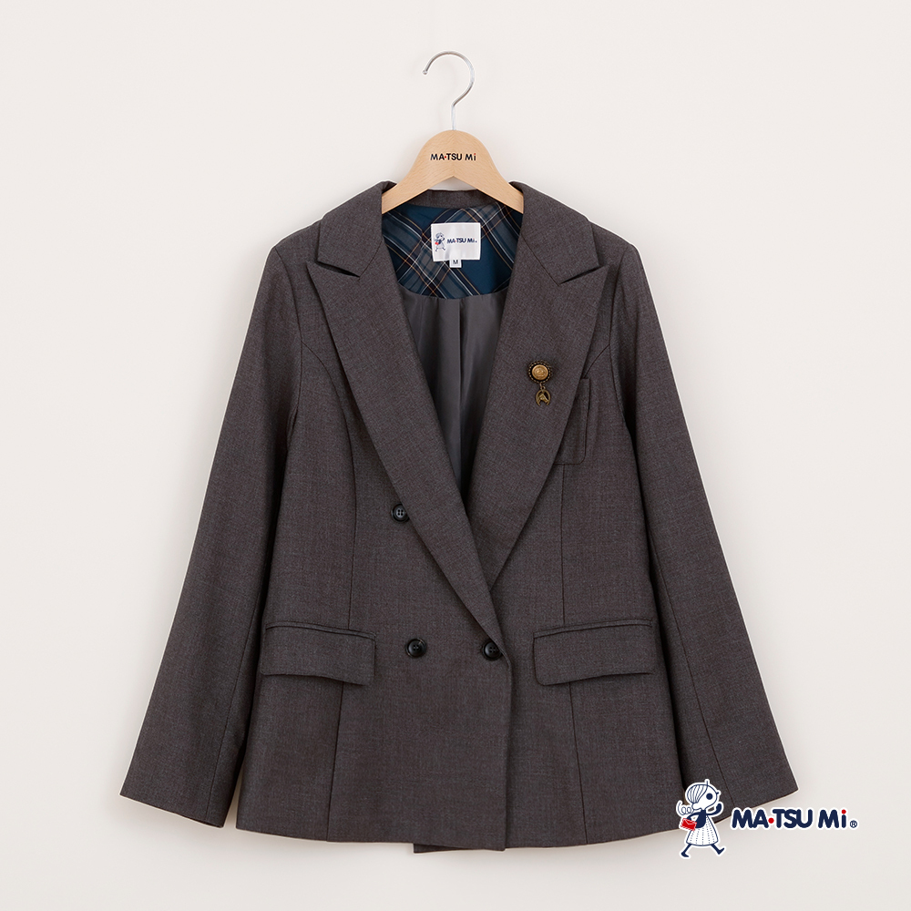 MA‧TSU Mi 精緻皇冠與馬兒徽章設計雙排釦西裝外套(深藍.深灰)