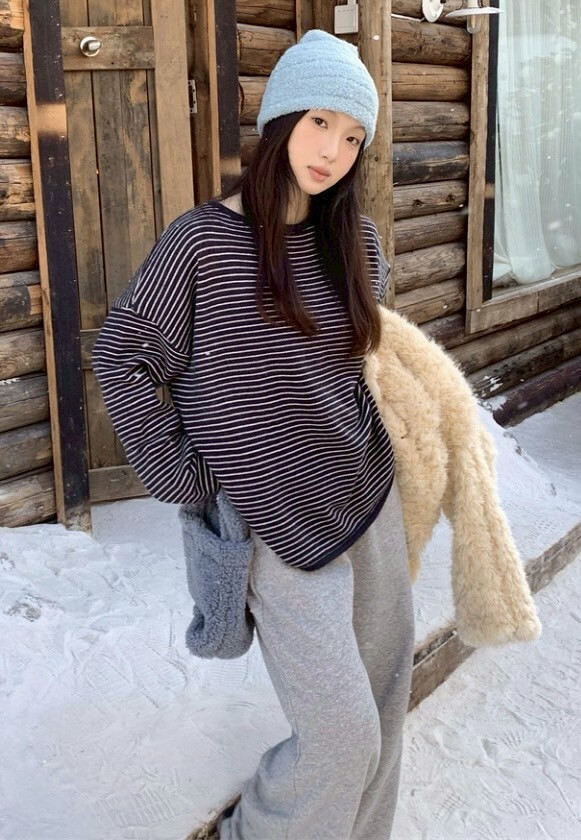 小鋸齒條紋兔絨針織衣