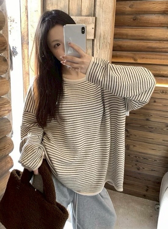 小鋸齒條紋兔絨針織衣